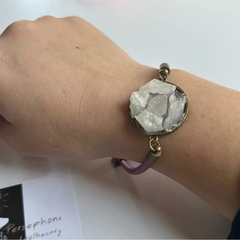 NEW Persephone Apothecary Quartz Pendant Pink Leather Band Bracelet Silver - Image 6