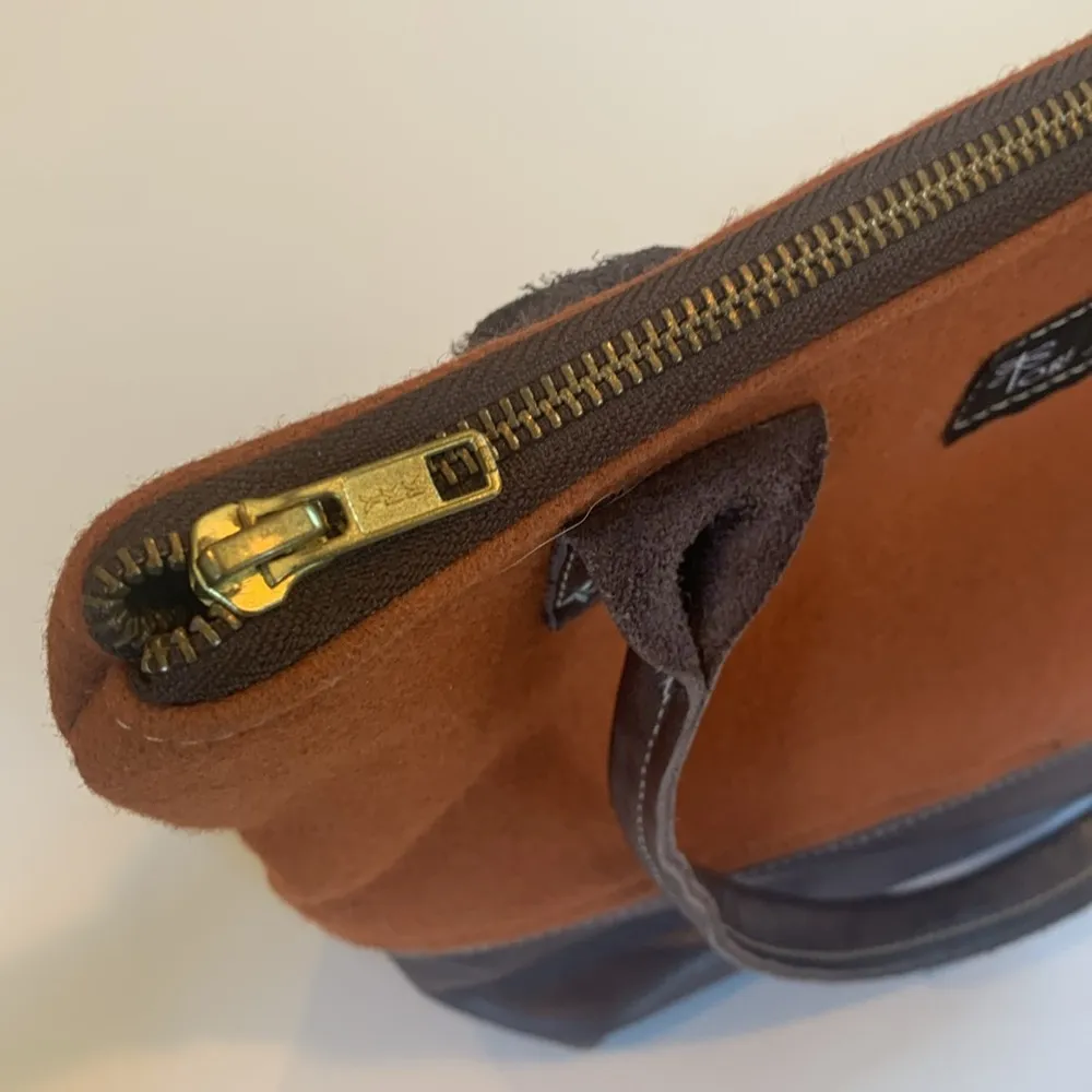 Tori Anna Designs Orange Wool and Brown Leather Shoulder Bag Purse - Image 8