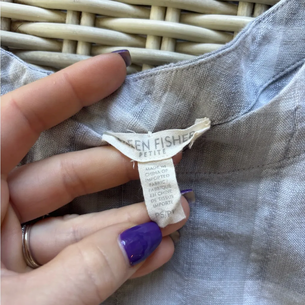 Eileen Fisher Linen Blend Boat Neck Checkered Shift‎ Dress small petite workwear - Image 8