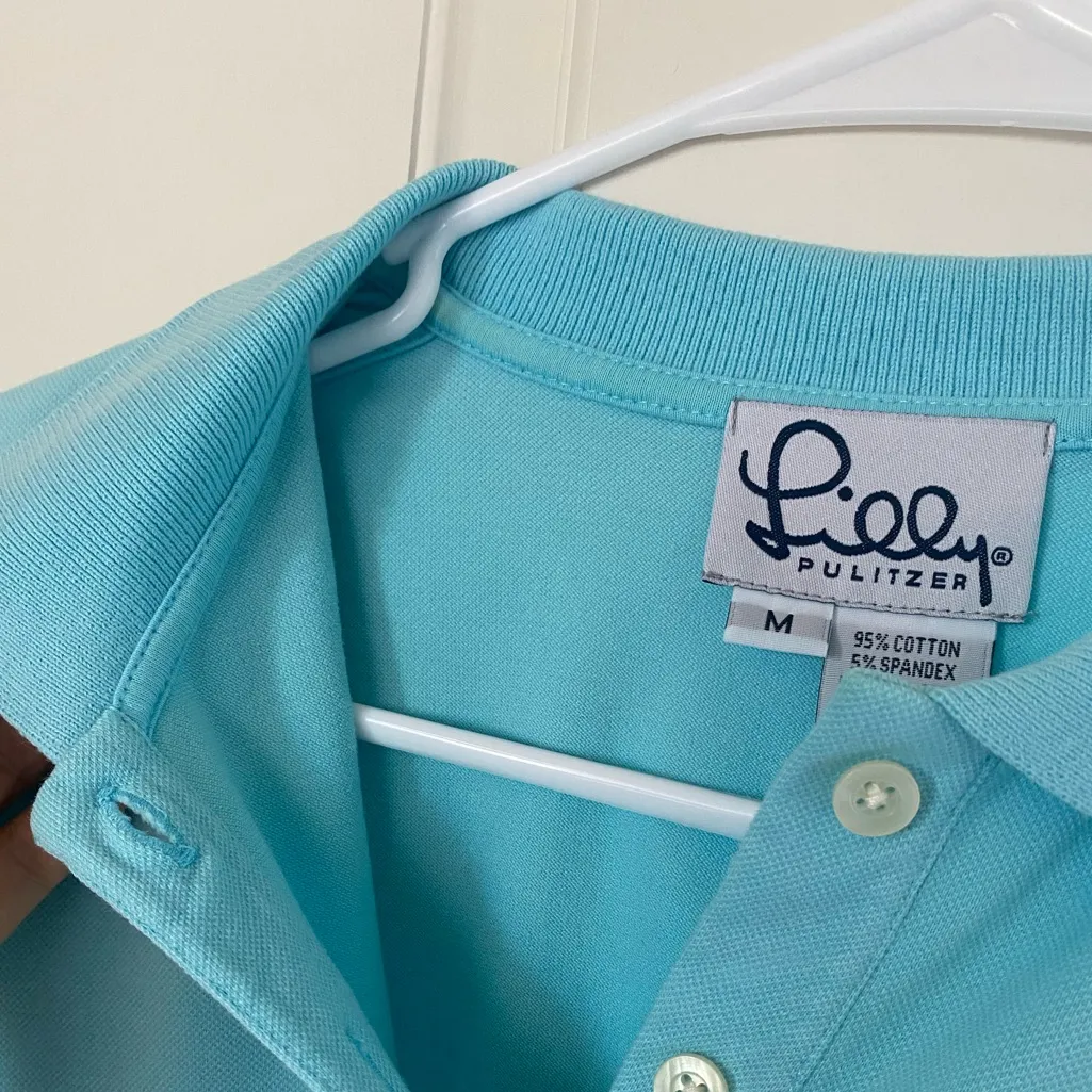 Lilly Pulitzer Vintage Cotton Aqua Blue Golf Polo Shirt with Palm Tree Logo - Image 3