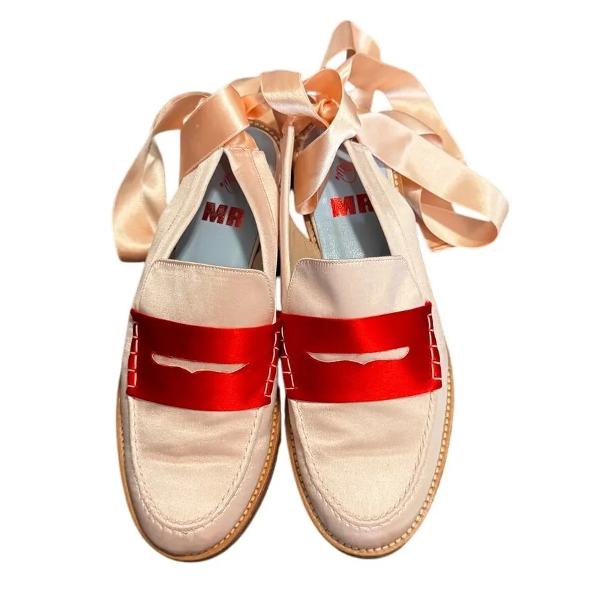 Man Repeller x Melanie Elturk satin ribbon loafers Pink & Red Size 38 (7.5–8) ✨ - Image 2