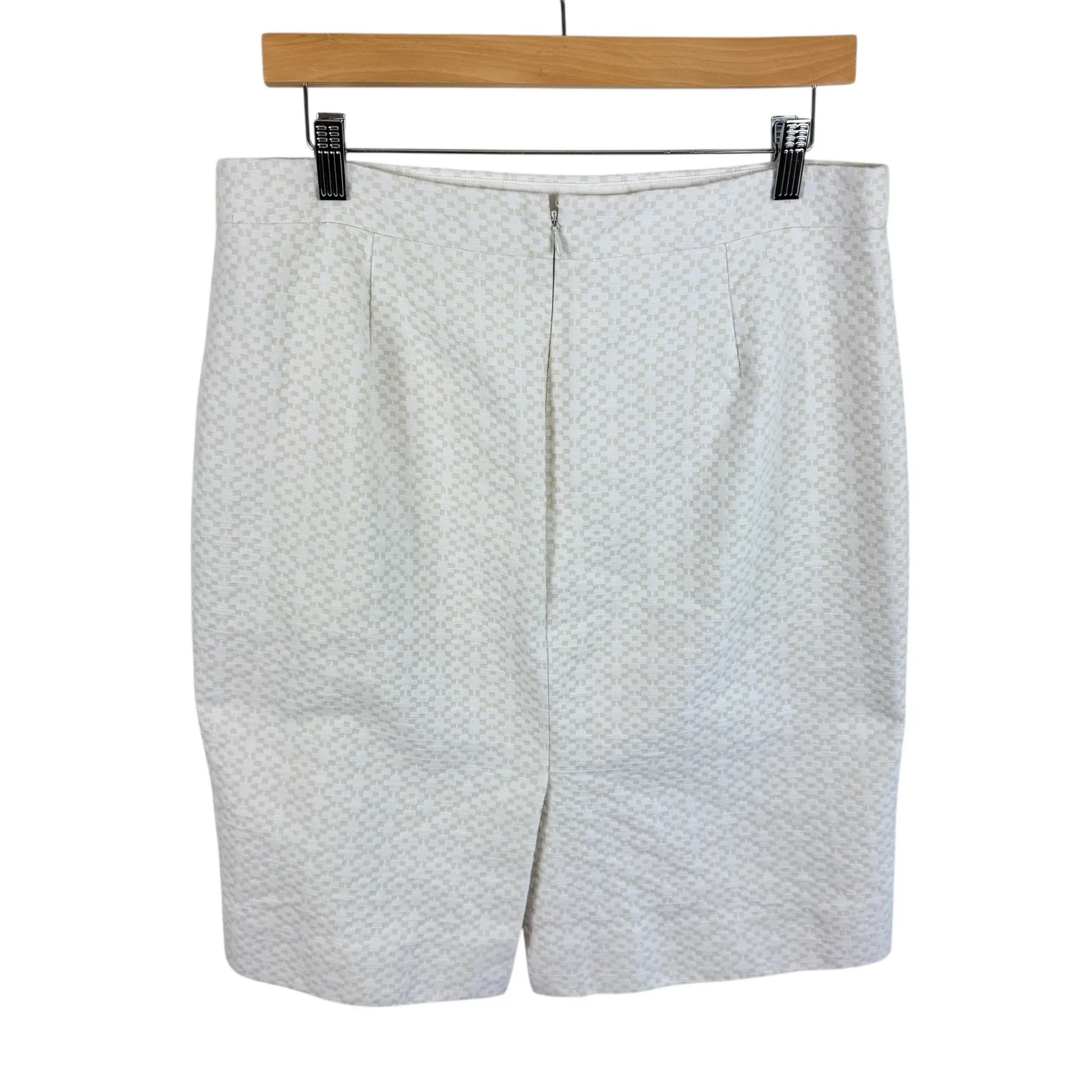 J. Crew Cotton Ivory Beige Geometric Print Lined Textured Above Knee Skirt Sz 12 - Image 2