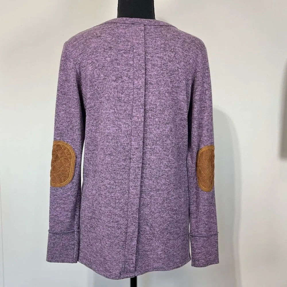 Elbow Patch Long Sleeve Lightweight Sweater Sz Small Women’s Purple - Image 4