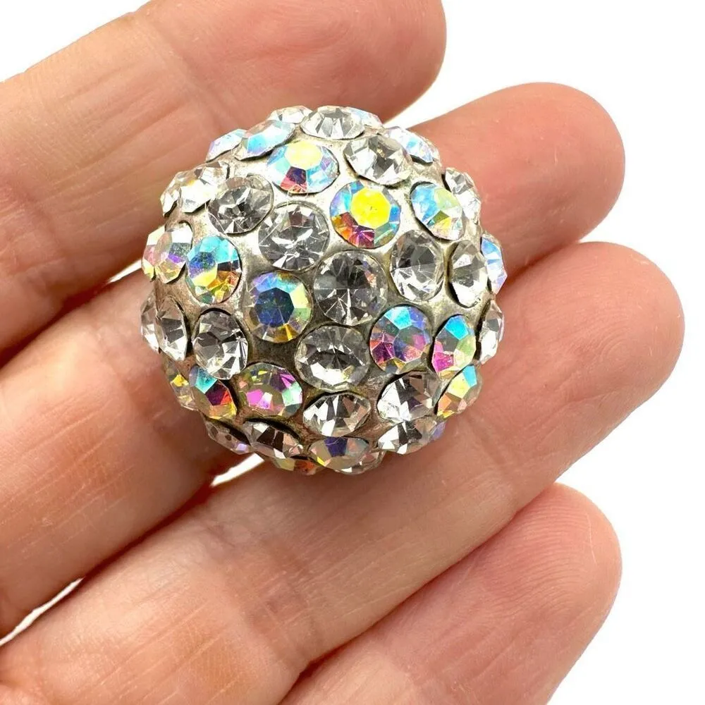 Round rhinestone cocktail ring Silver - Image 7