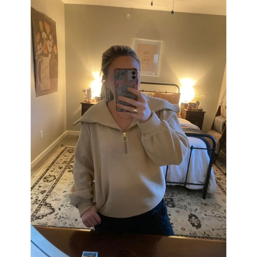 Varley  Vine Ottoman Half Zip Pullover in Beige Size Large - Image 4