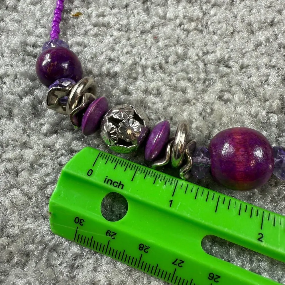 Purple Beaded Necklace With Silver - Image 10