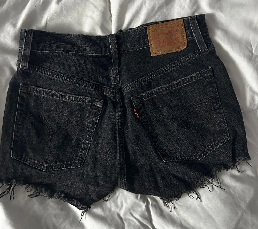Levi's Black Distressed Jean Shorts - Image 2