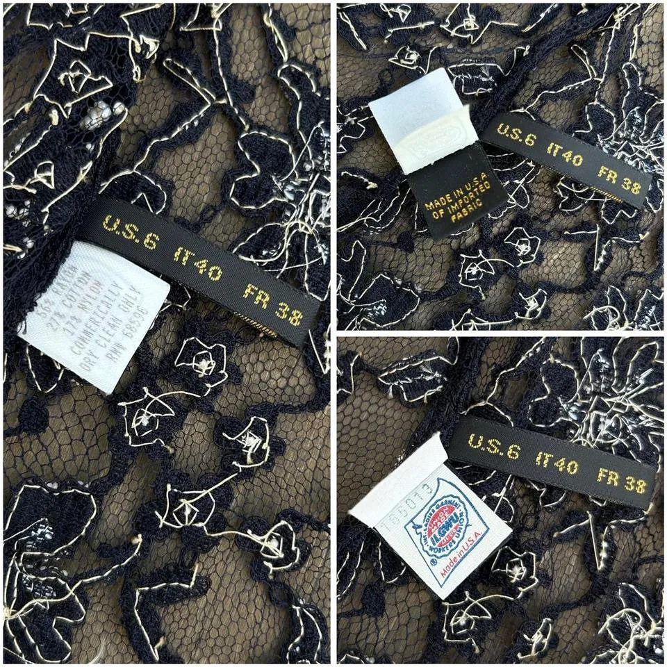 Vintage Black/White Floral Hand Beaded and Sequin Mesh Short Sleeve Cardigan Top - Image 8