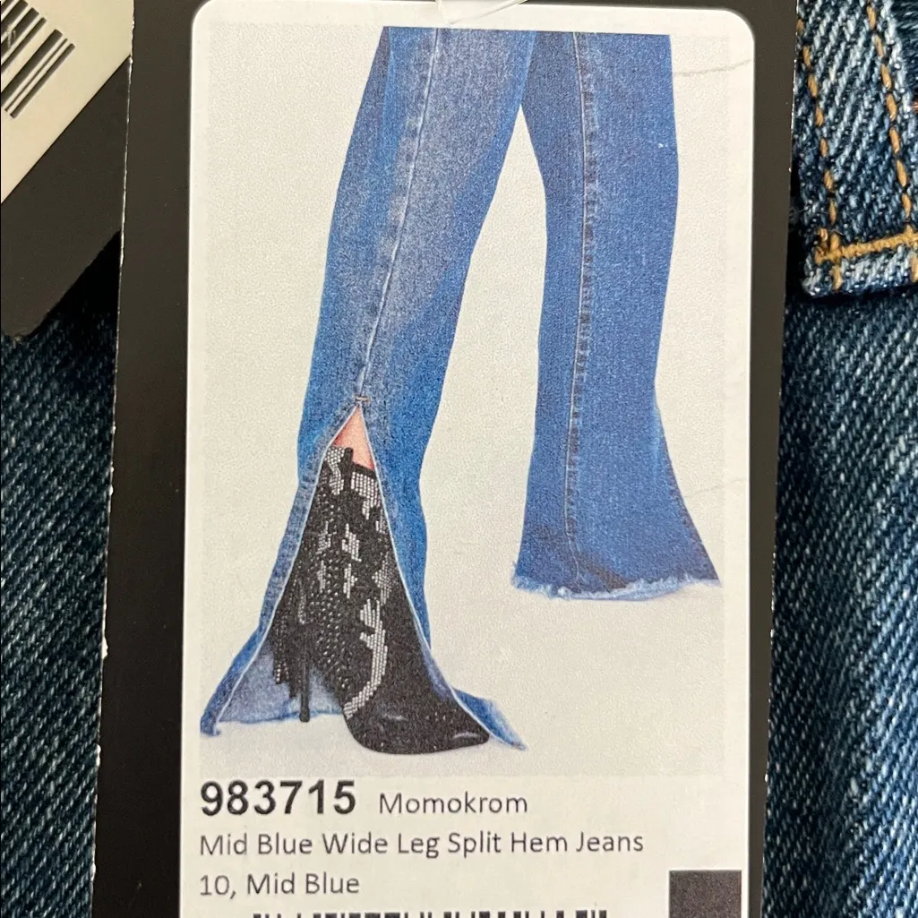 Dolls Kill Momokrom MID blue Wide Leg Split Hem Jeans - Image 4