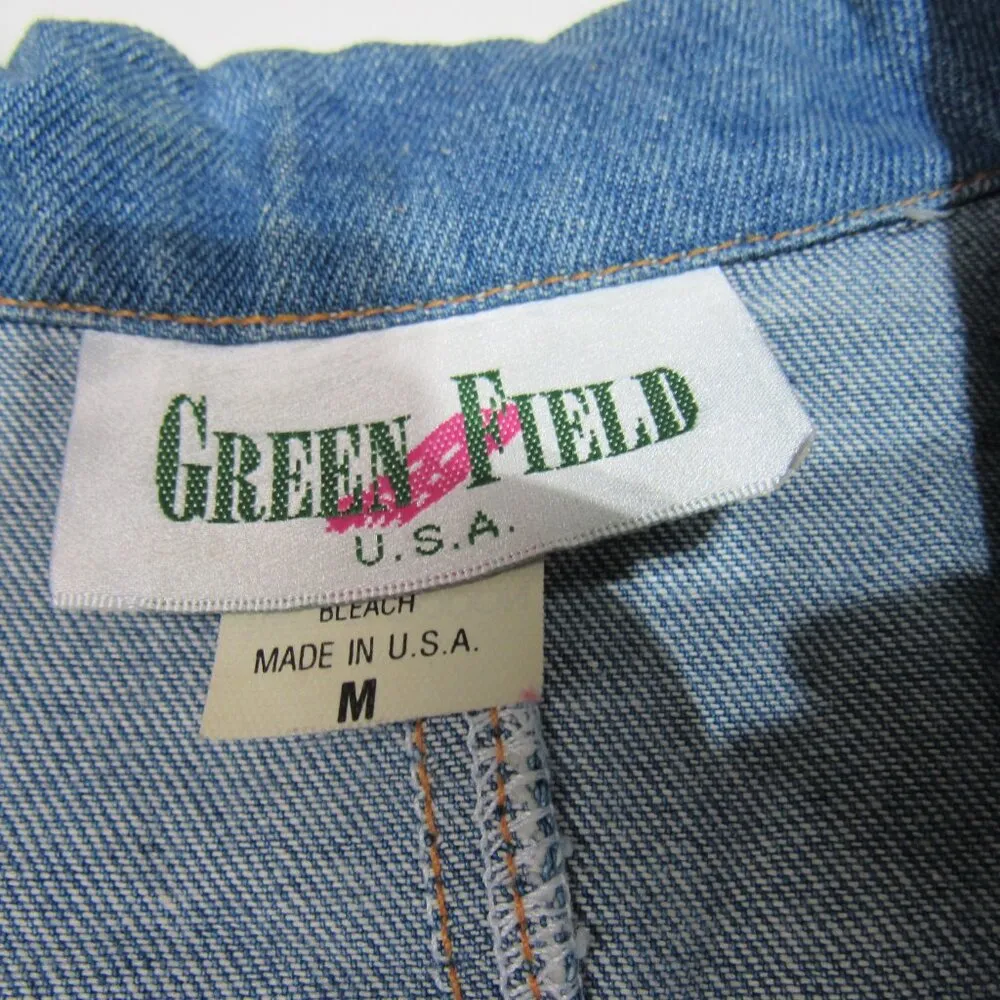 Vtg Green Field Southwestern Fringe Modest Western Boho Jeweled Denim Blazer M Blue Size M - Image 9