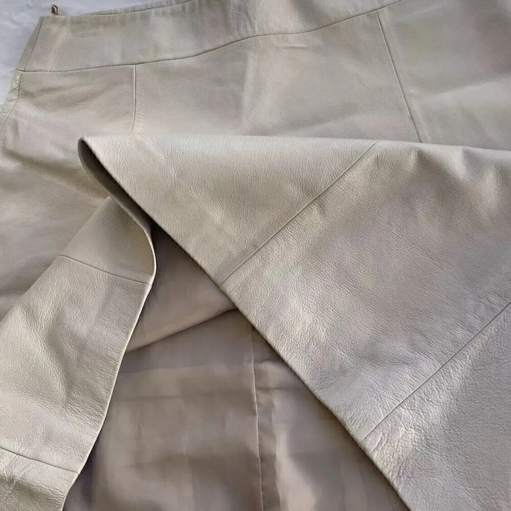 Vintage Women’s Midnight Velvet Cream White Brown Leather Skirt Sz 14 NWT - Image 11