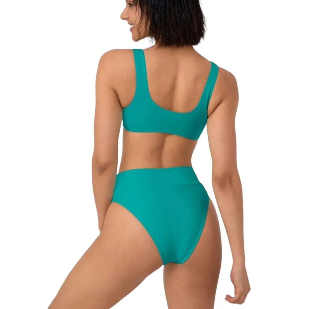 NWT Halara Solid U Neck Sporty Lake Blue Bikini Top Size Large - Image 3