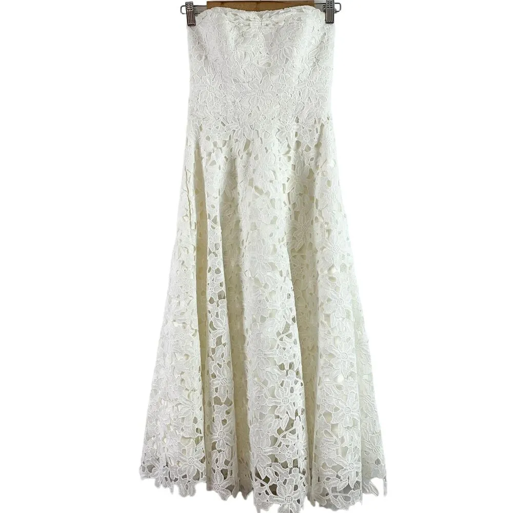 Galina Floral Cutout Eyelet Lace Tea Length Strapless Wedding Reception Dress - Image 4