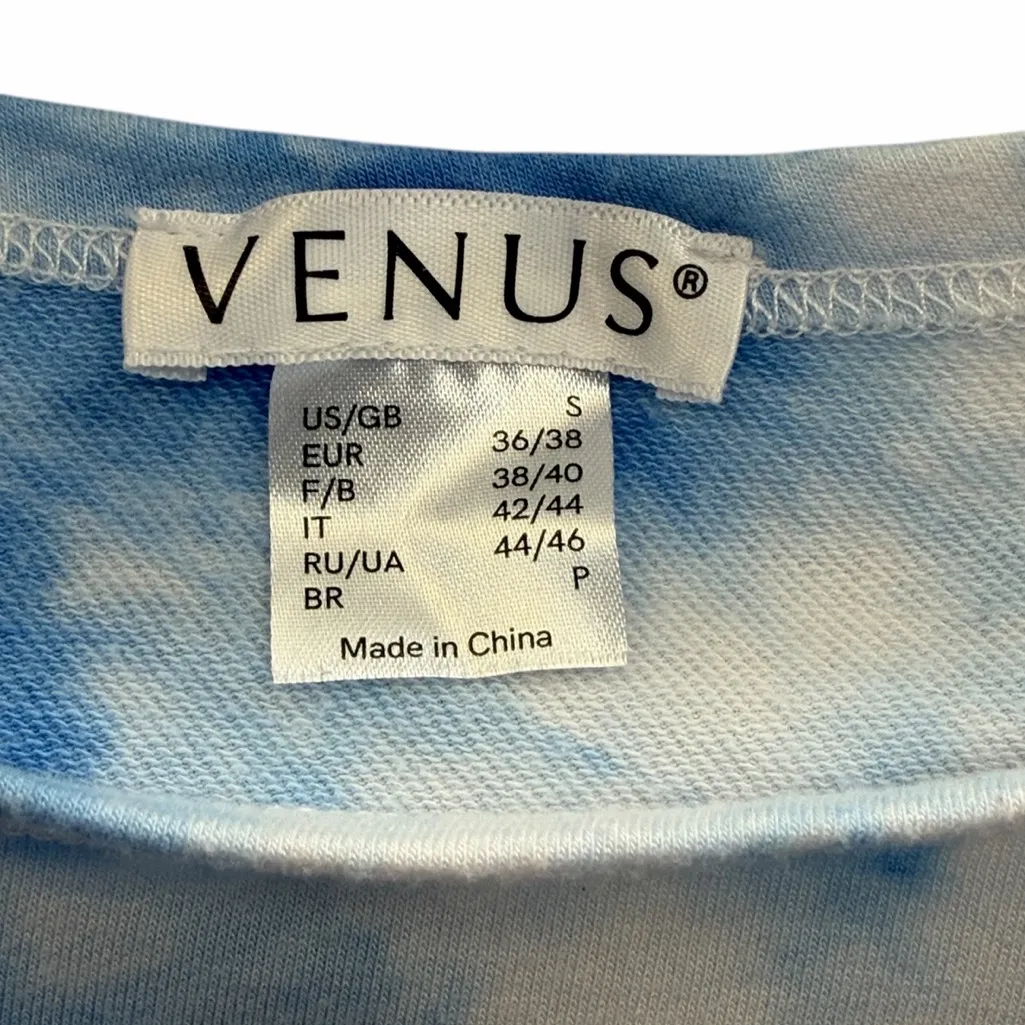 Venus Blue and White Tie Dye Long Sleeve Top Tie Waist Womens Small - Image 10