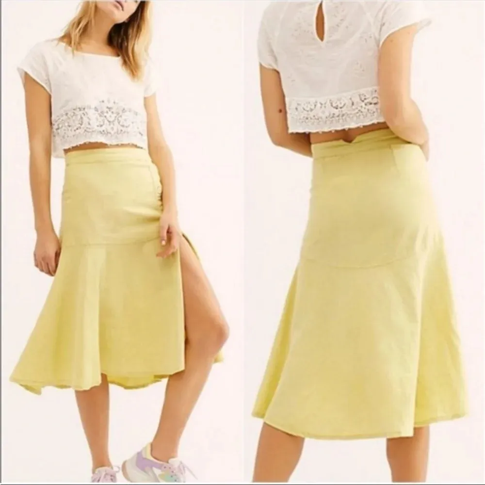 FREE PEOPLE POPPY BUTTER YELLOW LINEN SKIRT - Image 2
