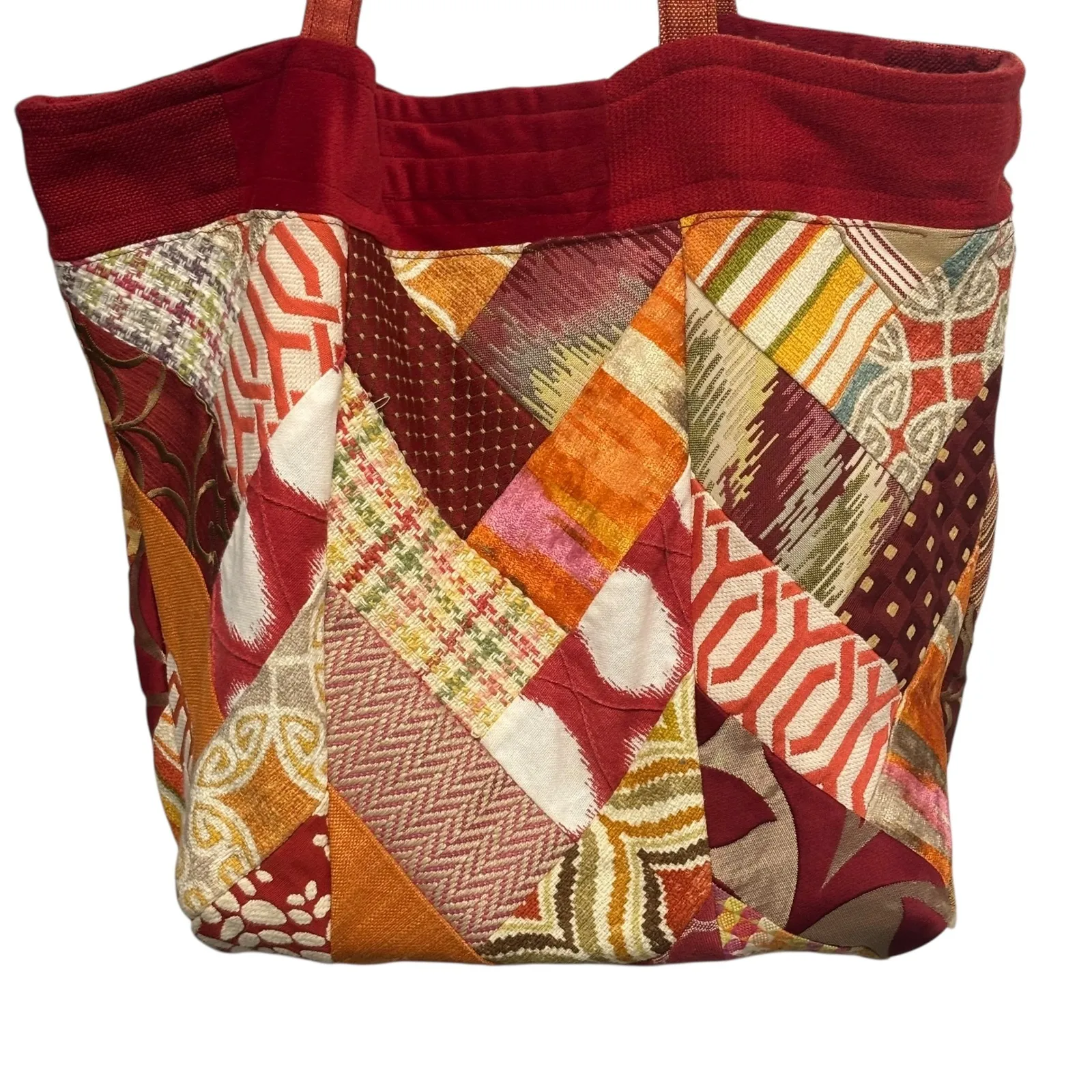 Patchwork‎ Tote Bag Unique Colorful Shoulder Bag Purse Women's Red - Image 3
