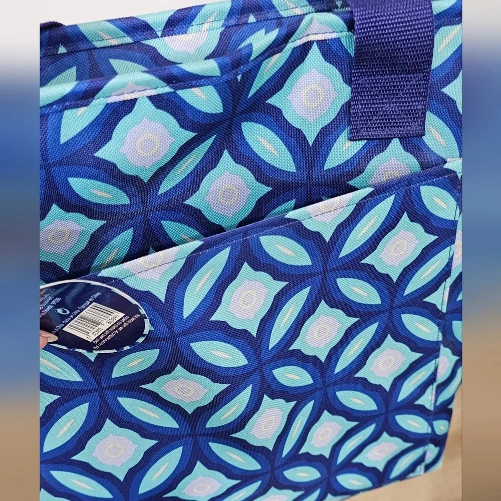 NEW Insulated Cooler Tote Bag Multicolor Striped Summer Beach Picnic Tra… Green - Image 2