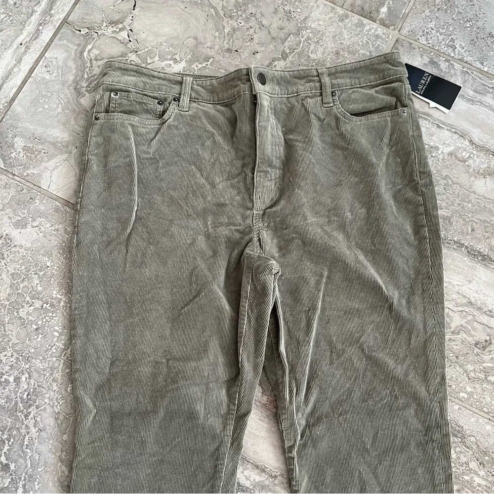 Lauren Ralph Lauren Stretch Corduroy Straight Pants, Green, Size 14 NWT $145 - Image 4