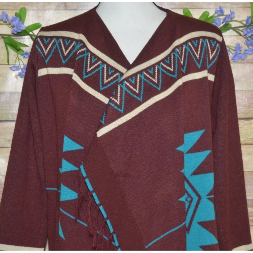 Giddy Up Glamour Cardigan Womens S Aztec Southwestern Open Front Fringe Fall - Image 5
