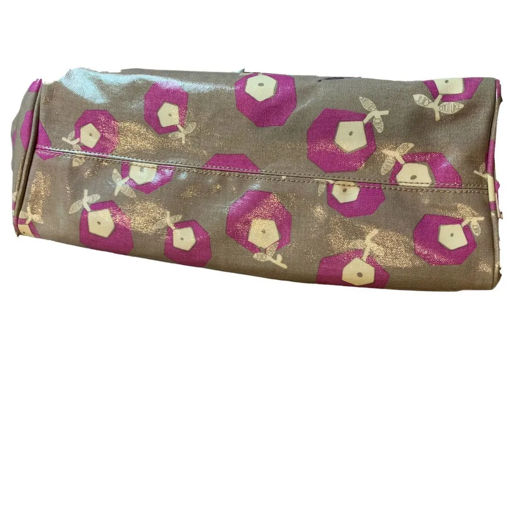 Juicy Couture Tote Vinyl Gray Purple White Flowers Bag Leather Trim - Image 12