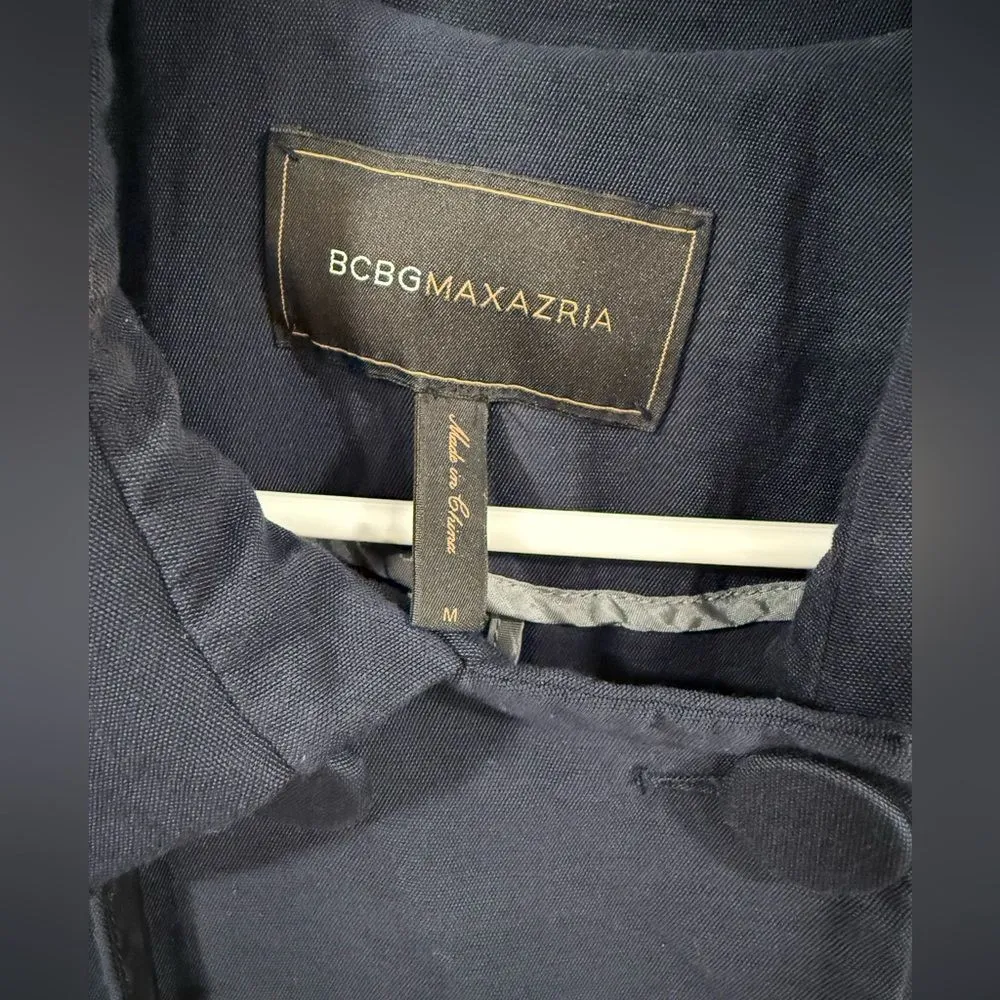BCBGMAXAZRIA  Navy Blue Double Breasted Trench Coat Medium EUC - Image 3