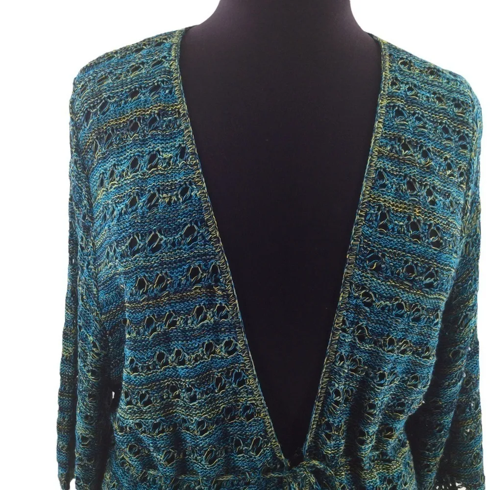 Lane Bryant Variegated Blue and Green Open Knit Cardigan - Image 11