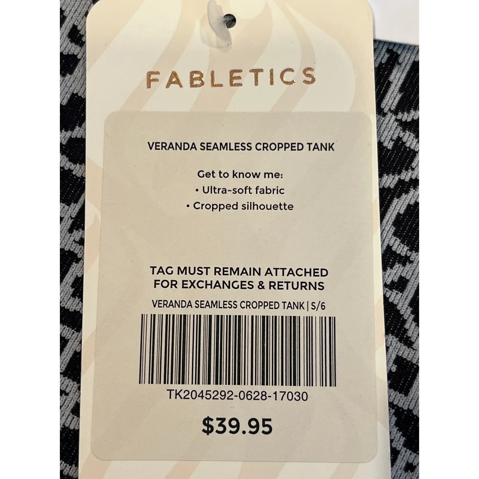 Fabletics NEW Veranda Seamless Cropped‎ Tank Small Black White Print - Image 7