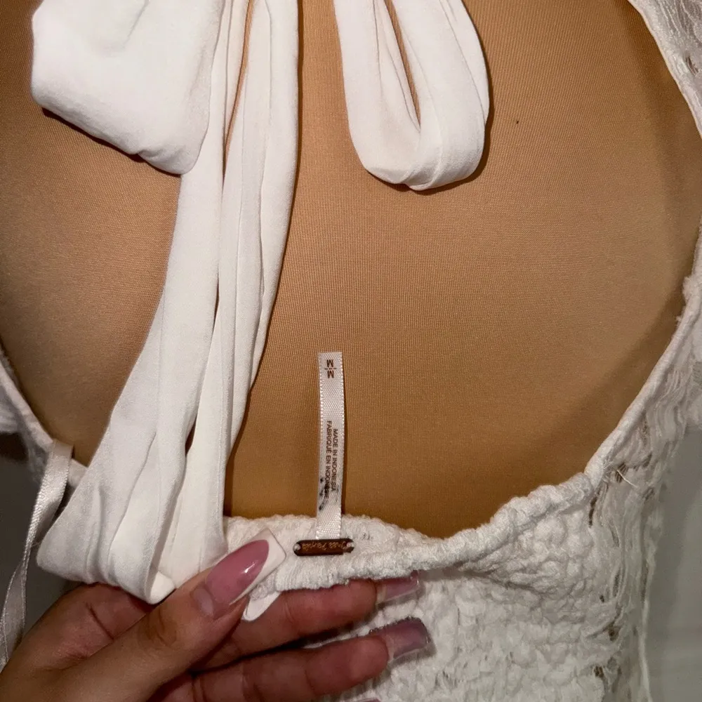 New Free People Hailee Lace Mini Tie Back Puffed Sleeves Dress White Sz M - Image 4