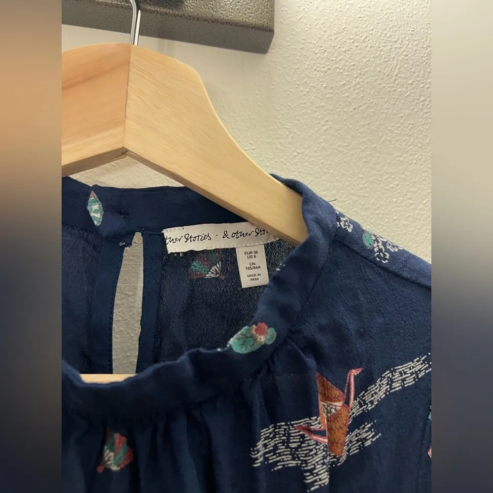 & Other Stories Origami Asian Navy Blue Mini Dress Size 6 /Small - Image 5