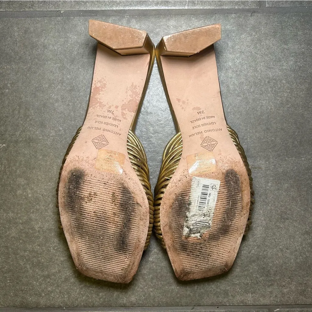 Antonio Melani Gold Knotted Leather Square Toe Sandal Heels Women’s Shoe Size 7 - Image 8