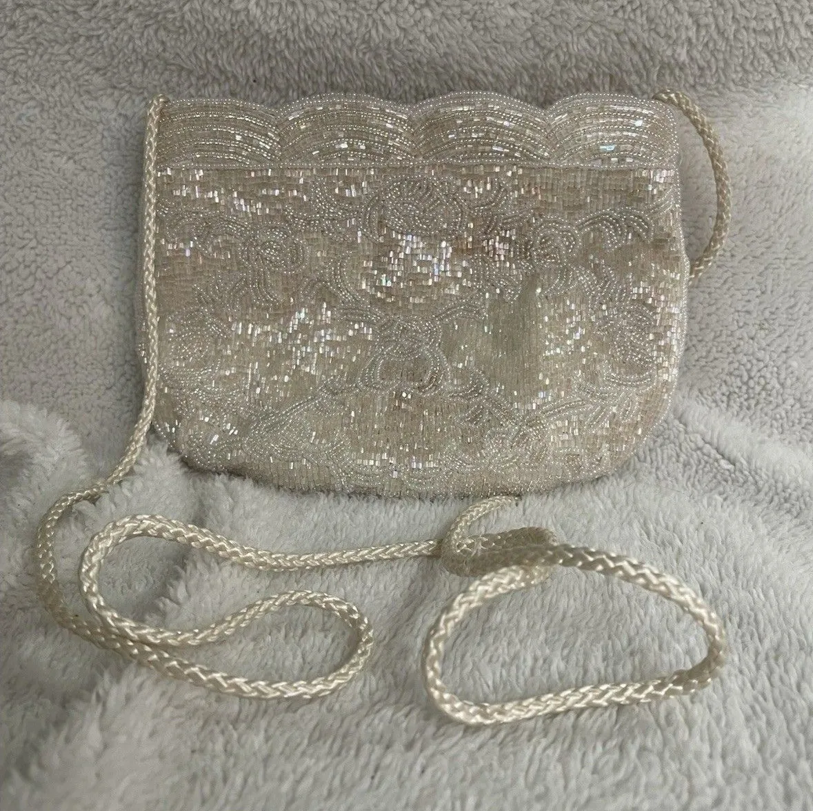 Vintage LA REGALE LTD Cream Ivory Fancy Sequin Beaded Handmade Evening Bag Macau - Image 1