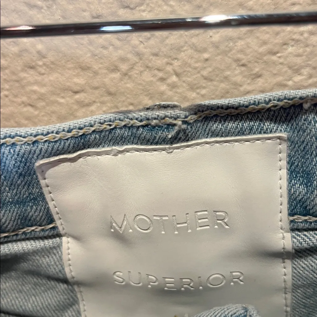 Mother Superior Women’s Denim Cutoffs Shorts Size 27 Thanks Again Racer Stripes Blue - Image 6