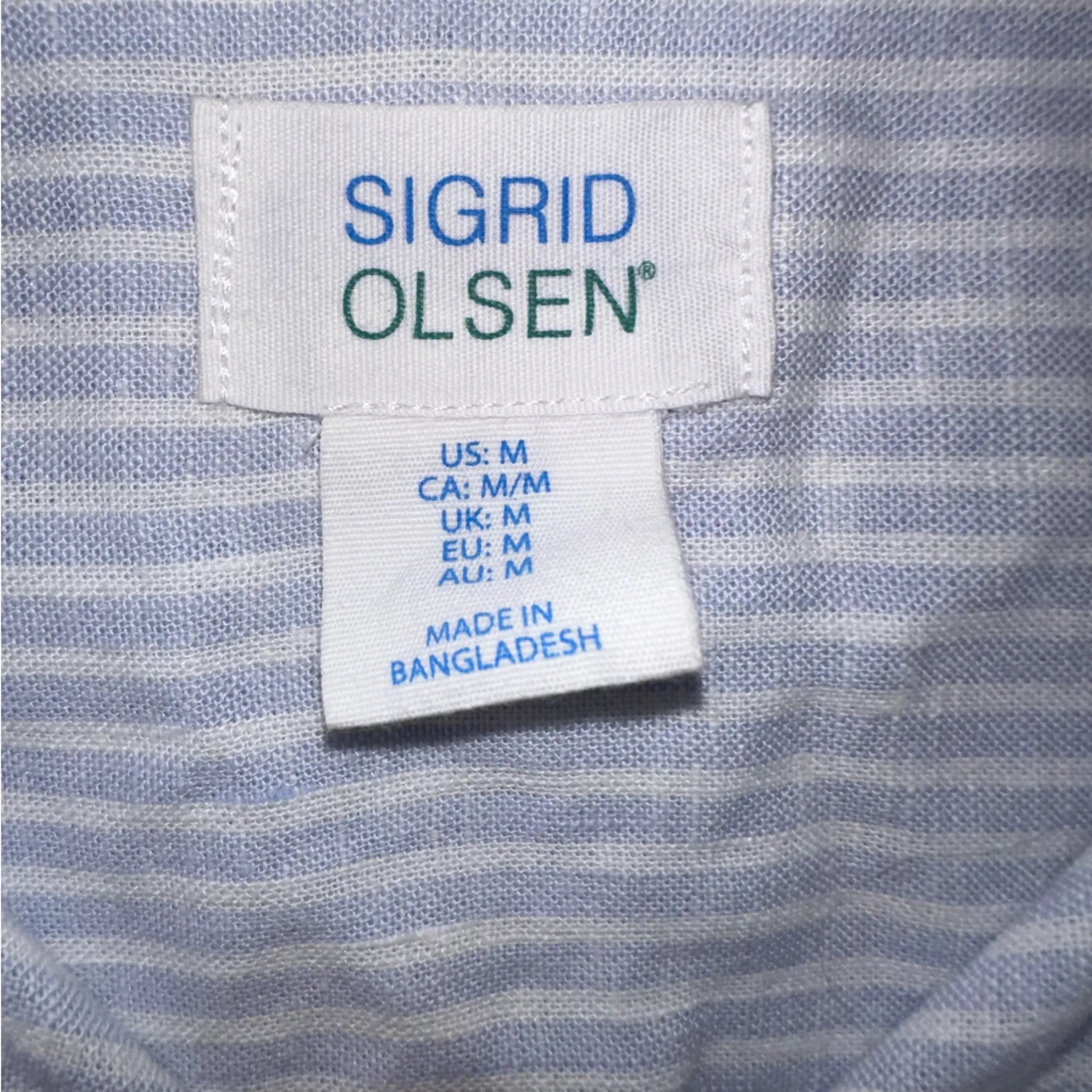 Sigrid Olsen Women's Medium Button Up Shirt Linen Blend Blue Stripe Beach Career - Image 3