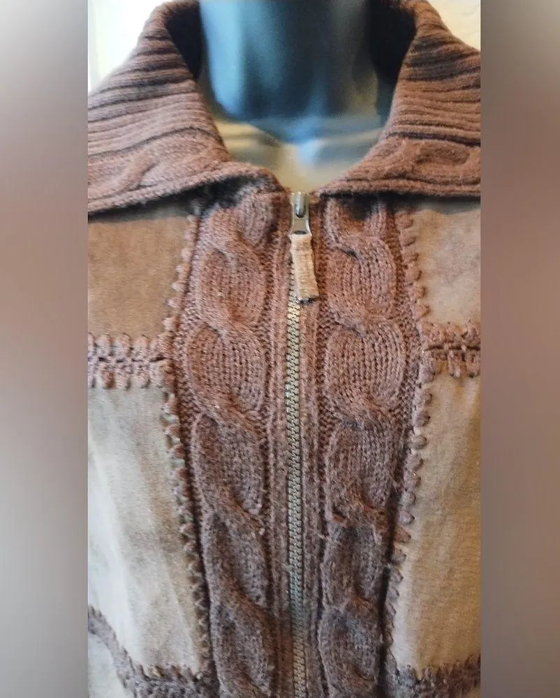 Designer Studio Original VINTAGE Brown leather and knit patchwork vest M Size M - Image 2