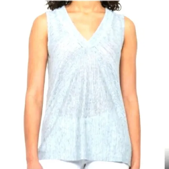 Sigrid Olsen 100% Linen Blue White Stripe Sleeveless Swing Tank Top Size Medium - Image 2