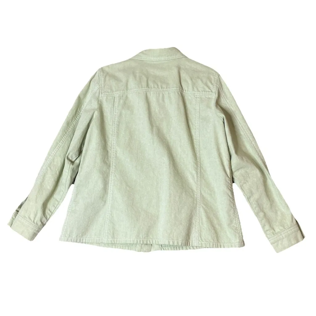 Susan Graver Large Sage Green Denim Embroidered Jacket Floral Patchwork‎ Boho - Image 2