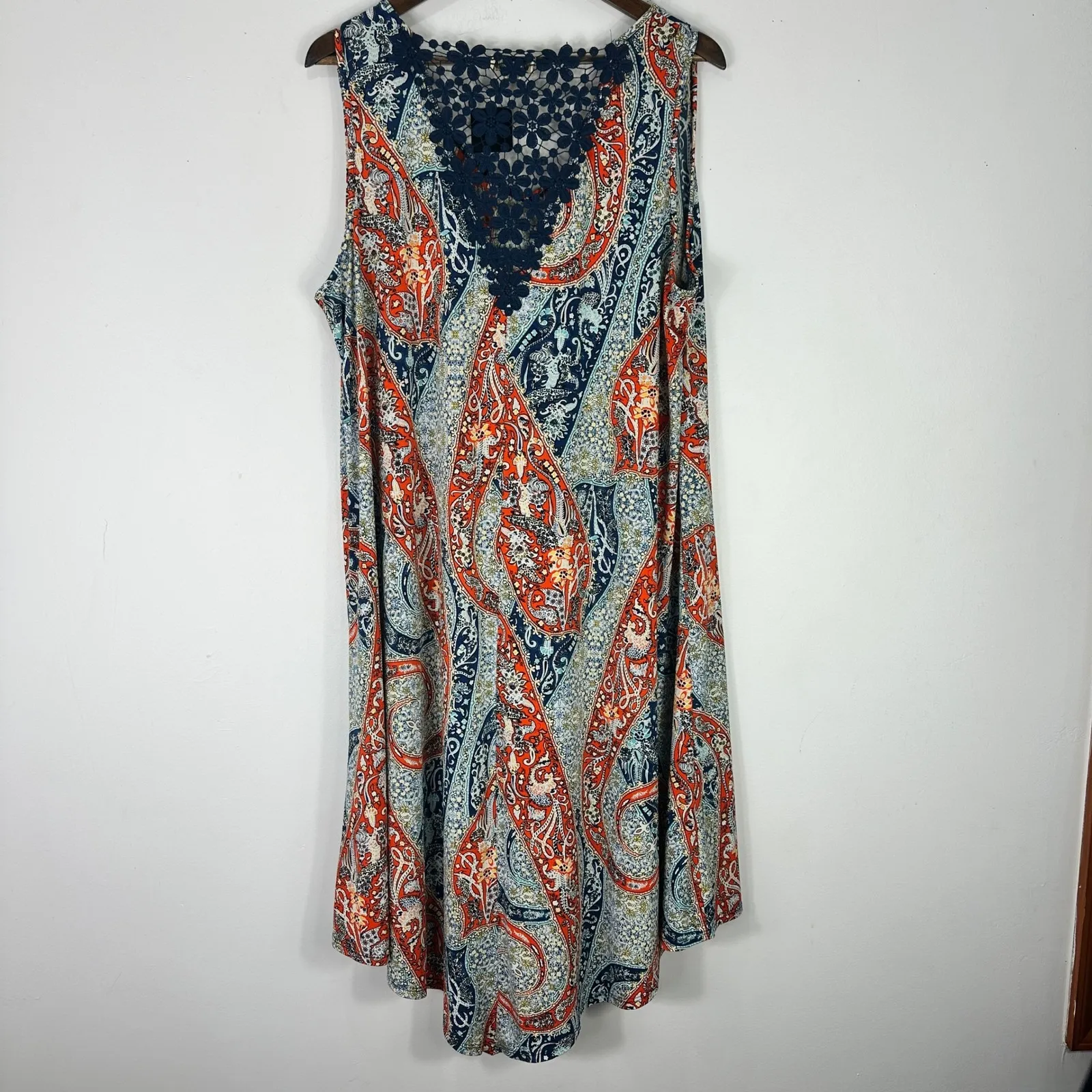 OneWorld Boho Midi Dress Womens Plus 2X Paisley Patchwork Indie Hippie Festival - Image 2