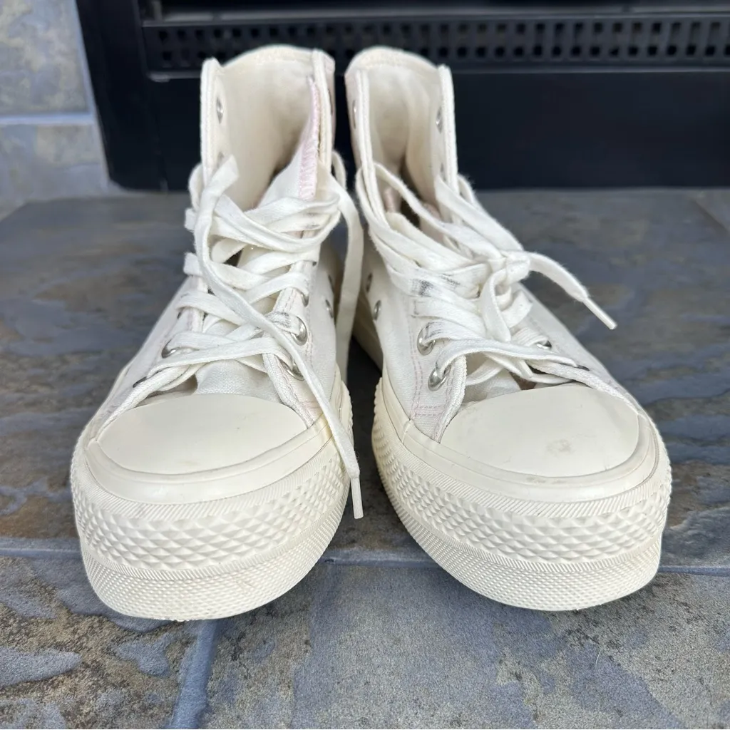 Converse White Platform High-Top Sneakers Festival Floral Embroidery - Image 2