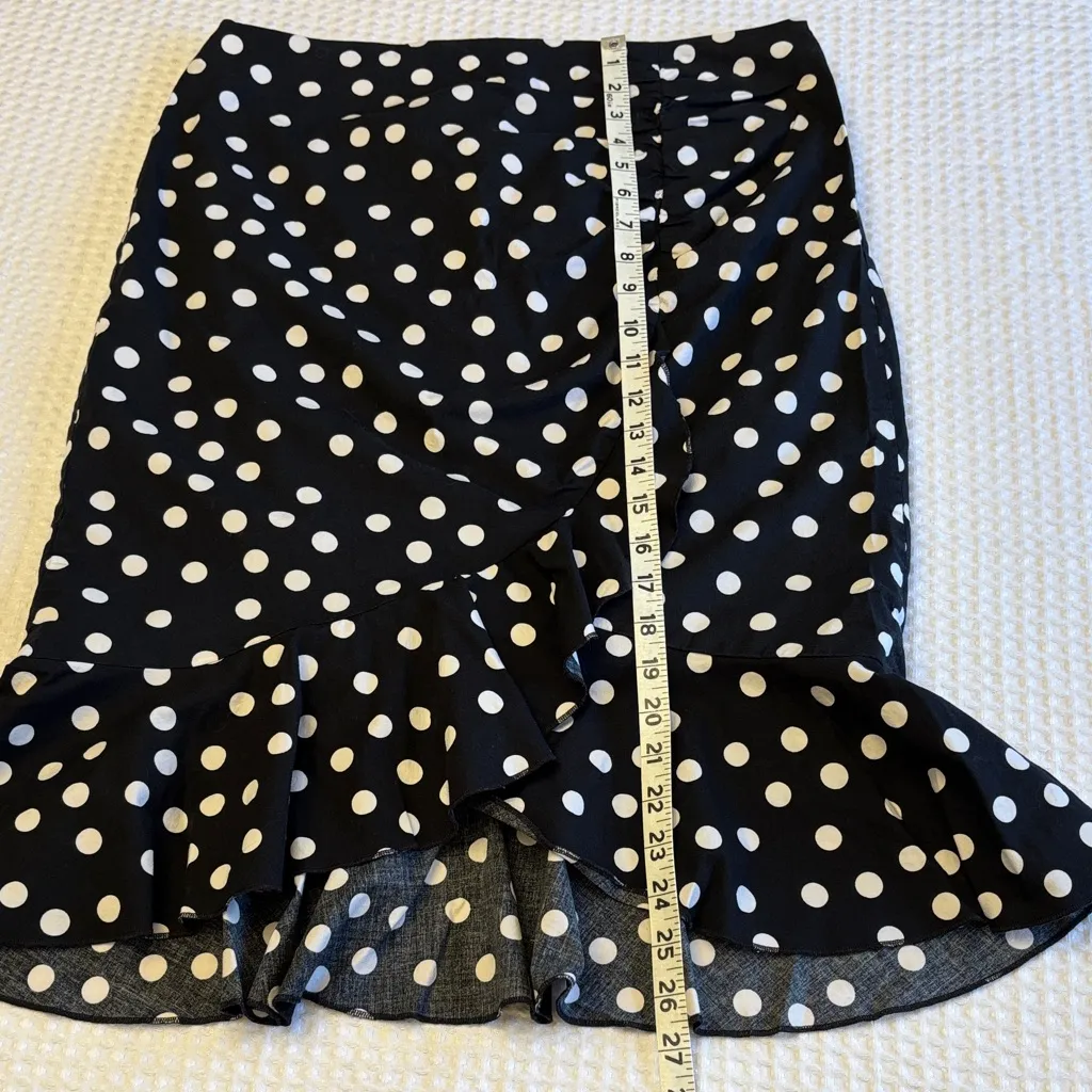 White House Black Market Size 10 Polka Dot Ruffle Pencil Skirt Black White - Image 14