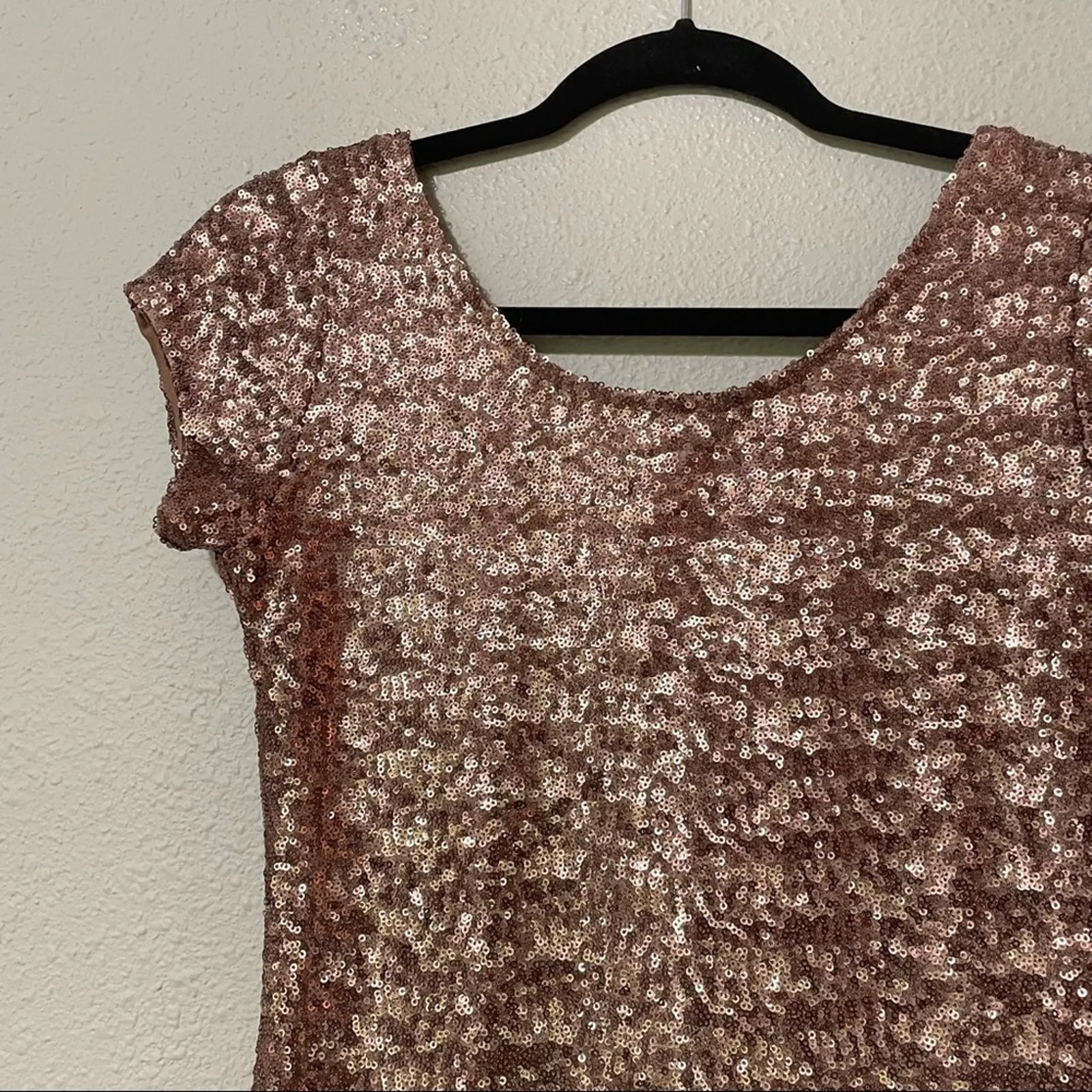 Free People Backstage Rose Gold Sequined Short Sleeve Bodycon Mini Dress Women S - Image 2