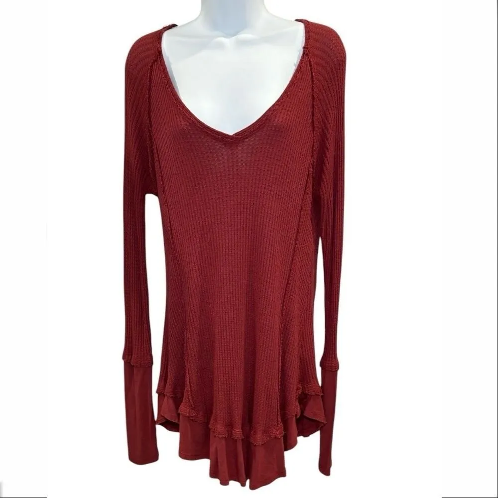 Altar'd State Red Mini Dress Tunic Long Sleeve Medium‎ Thermal Waffle Knit - Image 3