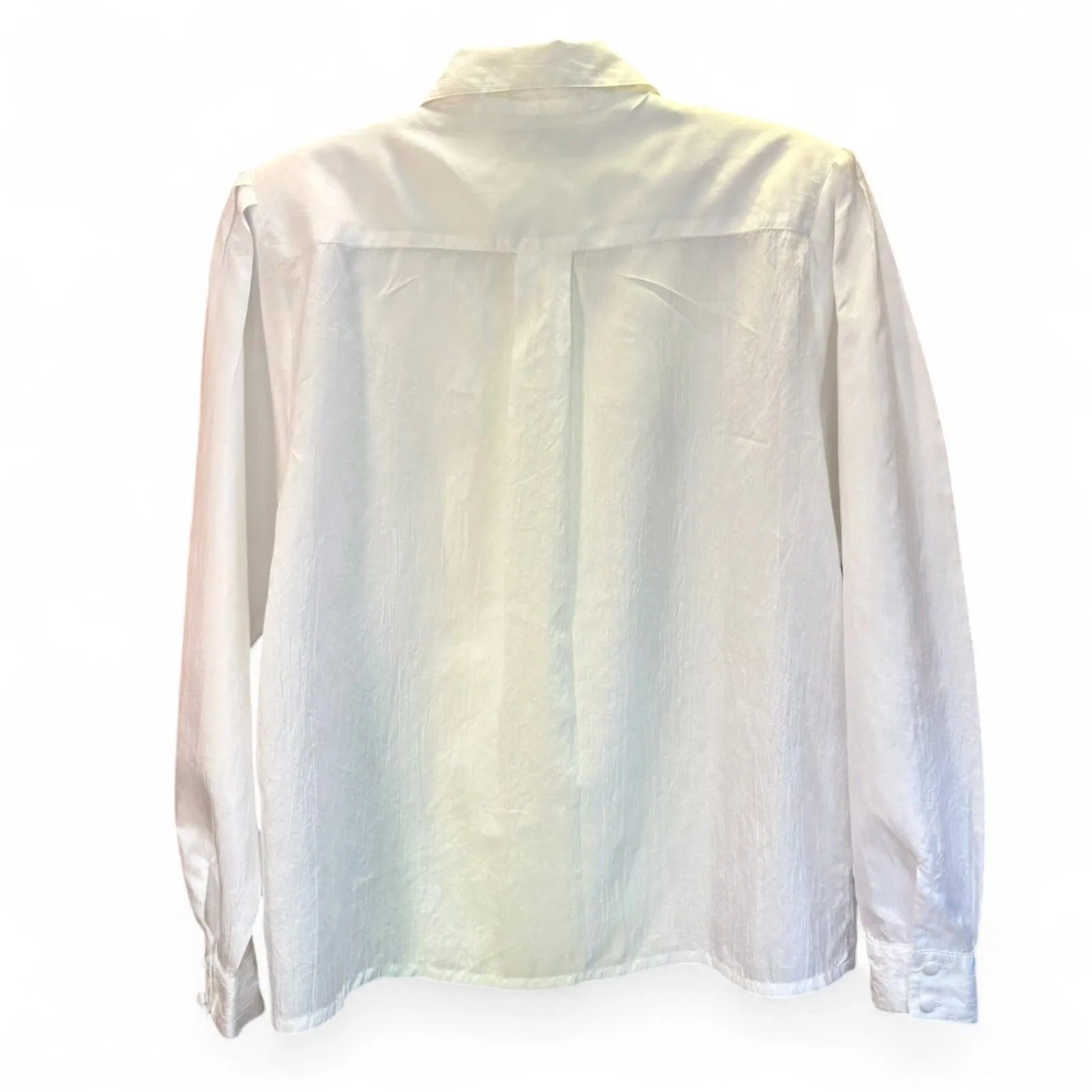 90s Vintage Lace Cutout Pintuck Blouse w/Asymmetrical Buttons size 14 - Image 9