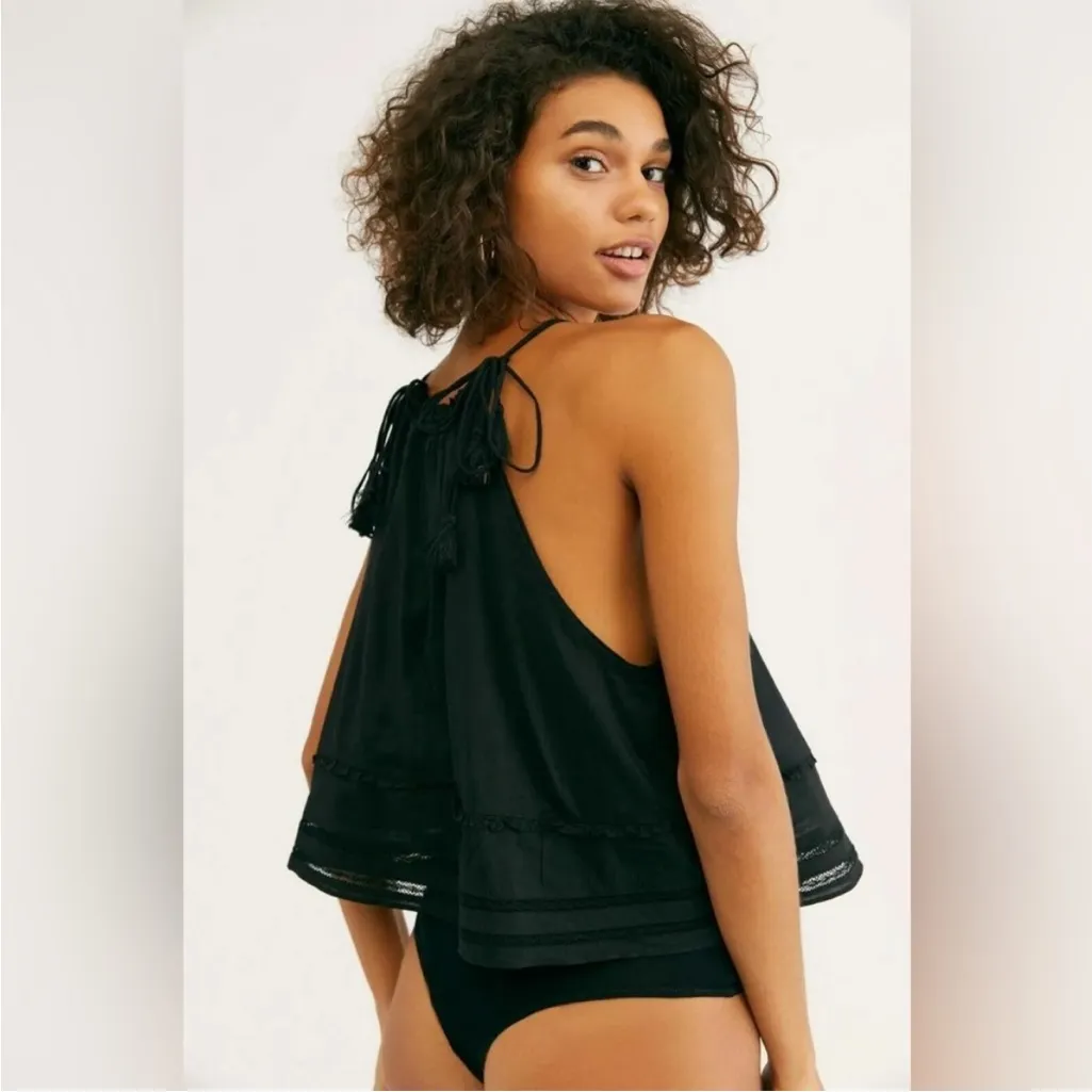 Free People Black Trust Me Bodysuit By Intimately Playsuit Ruffle Tassel Sz Sm - Image 8
