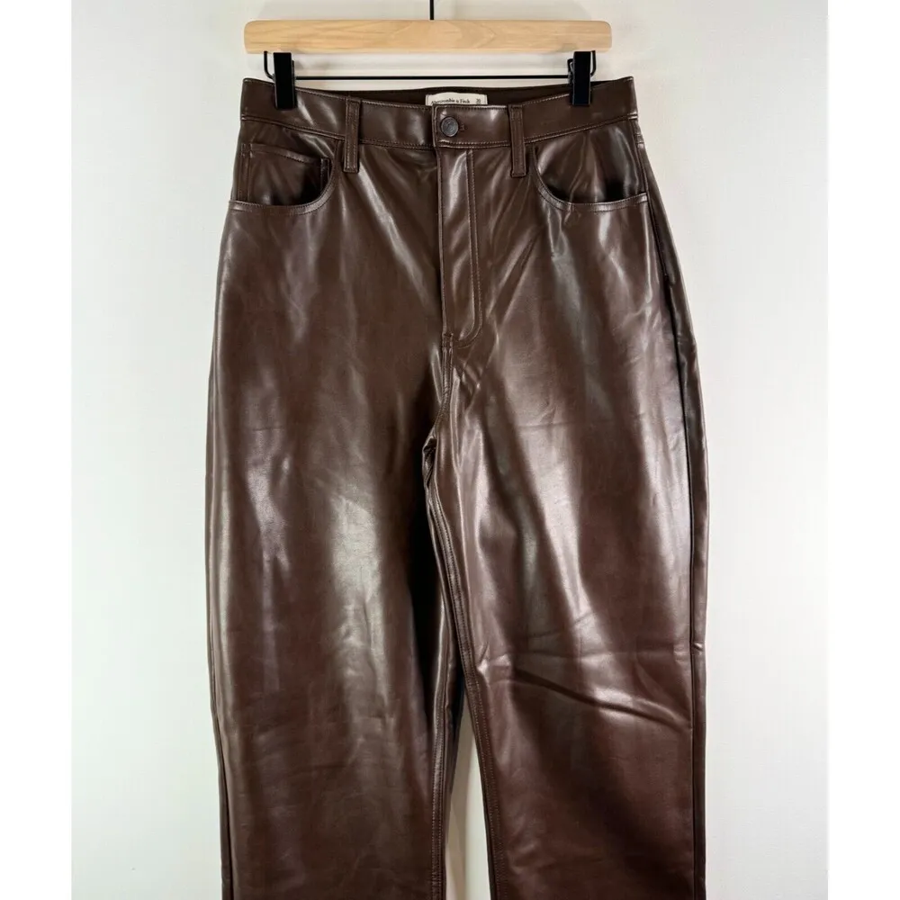 Abercrombie Fitch Womens Pants Brown 90s Straight Ultra High Rise Leather 30/10 - Image 7