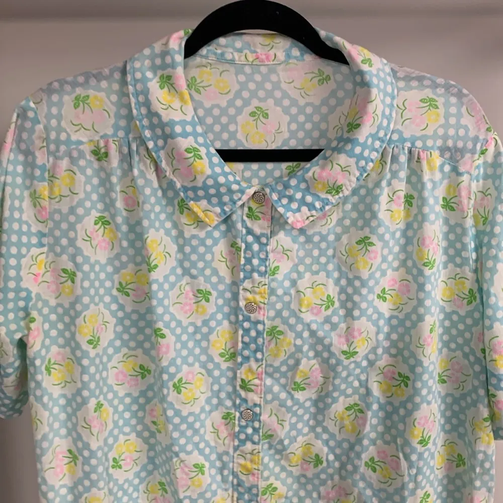 Vintage Snap Close House Dress Robe Size L Blue Size L - Image 2