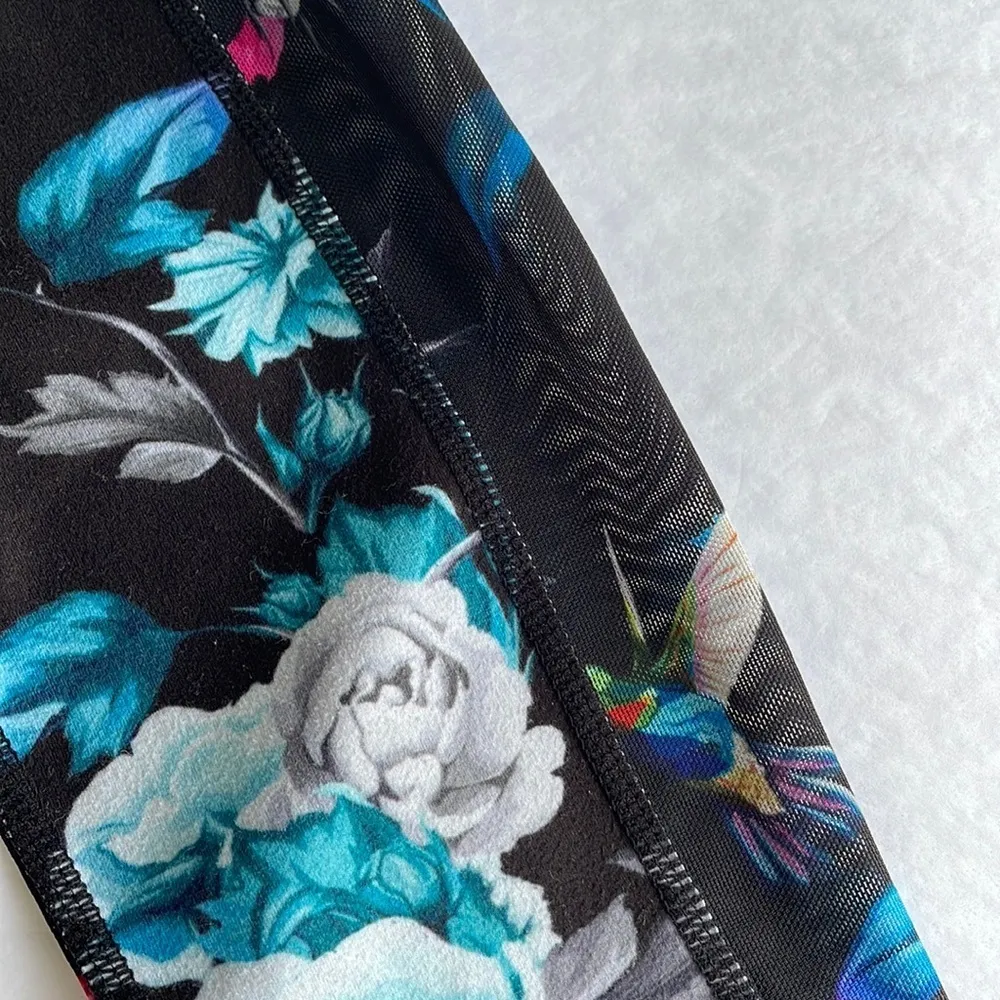 ZYIA Active Dark Floral Mesh High Rise
Leggings Roses Hummingbirds - Image 8