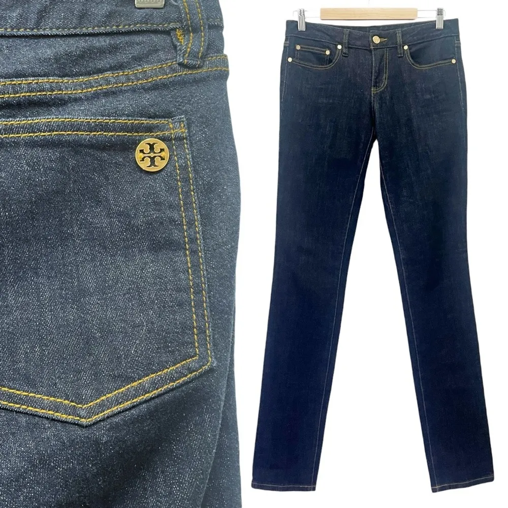 Tory Burch Jeans Low Rise Super Skinny Dark Rinse Wash Extra Long Size 28 | 6 - Image 15