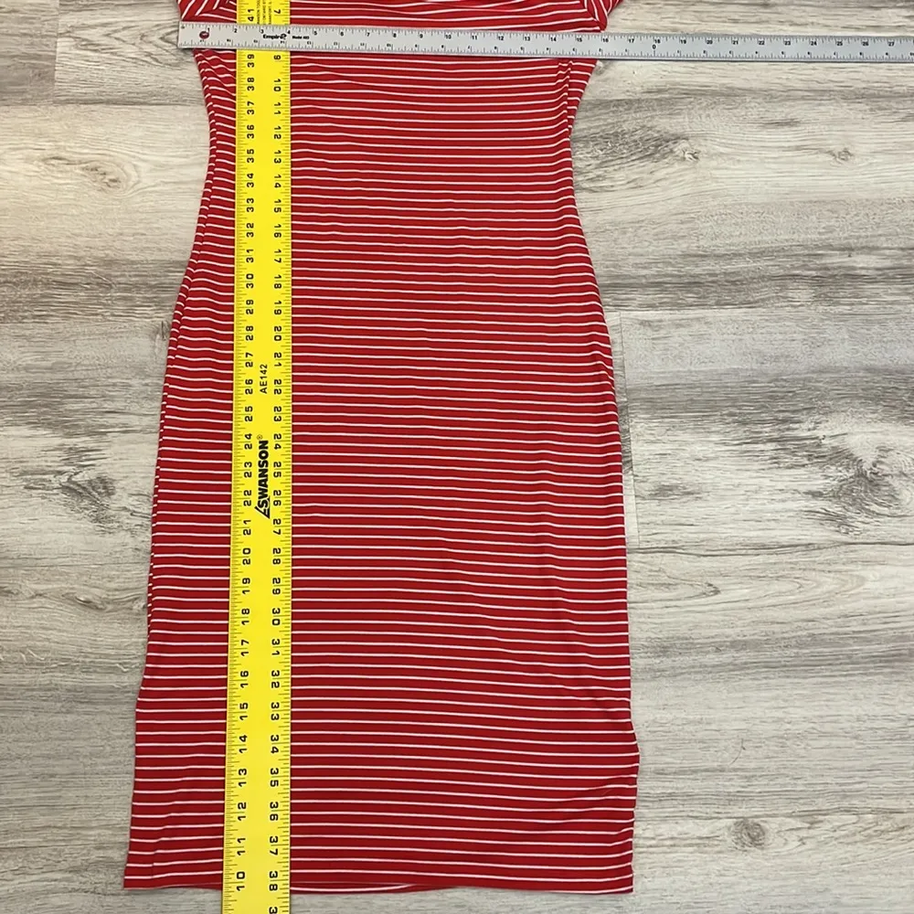 Absolutely Love It! Red with White Stripes Short Sleeve Scoop Neck Midi Dress M Size M - Image 7