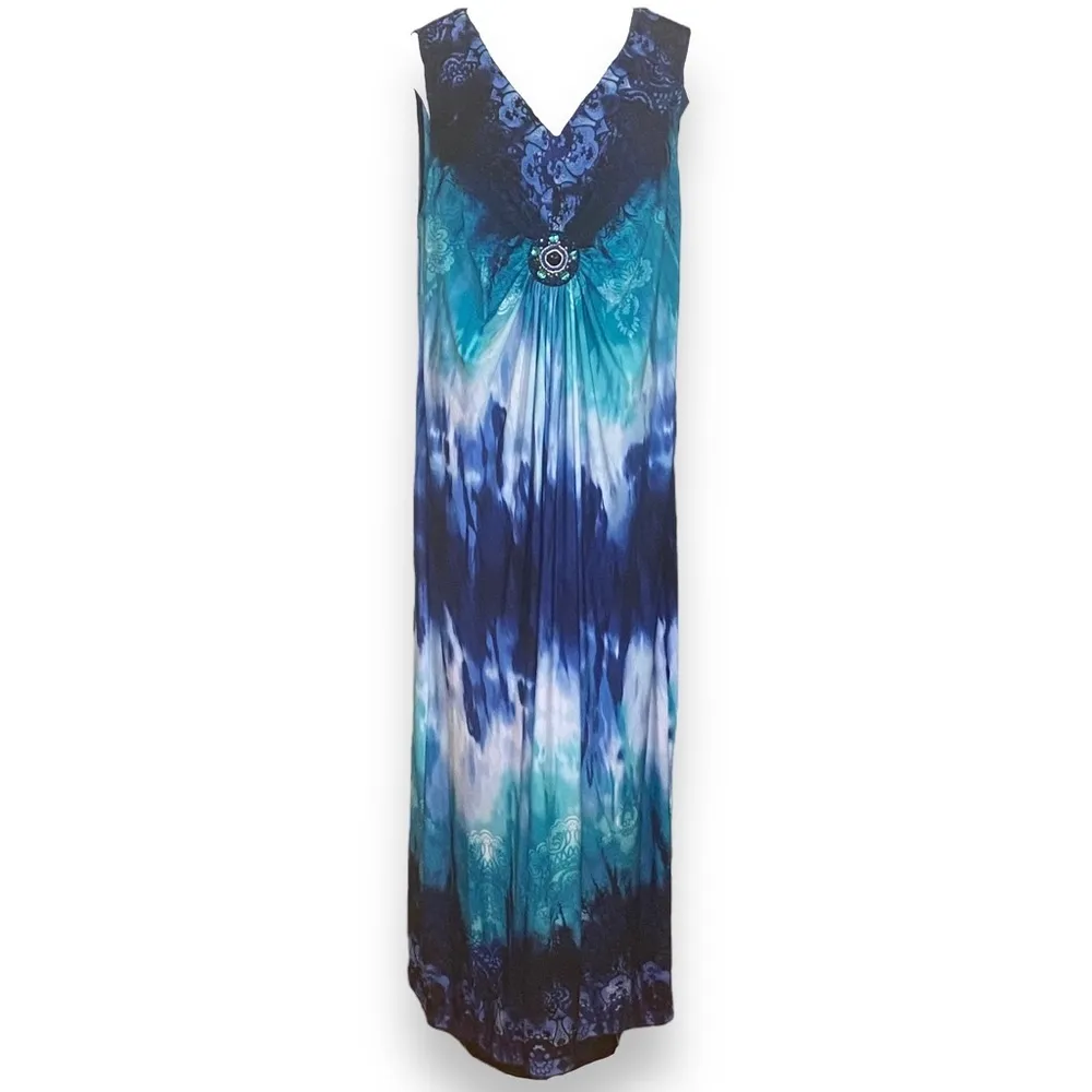Catherine's Sleeveless Maxi Dress Tie Dye Ombre Jewel Detail Size 1X - Image 5