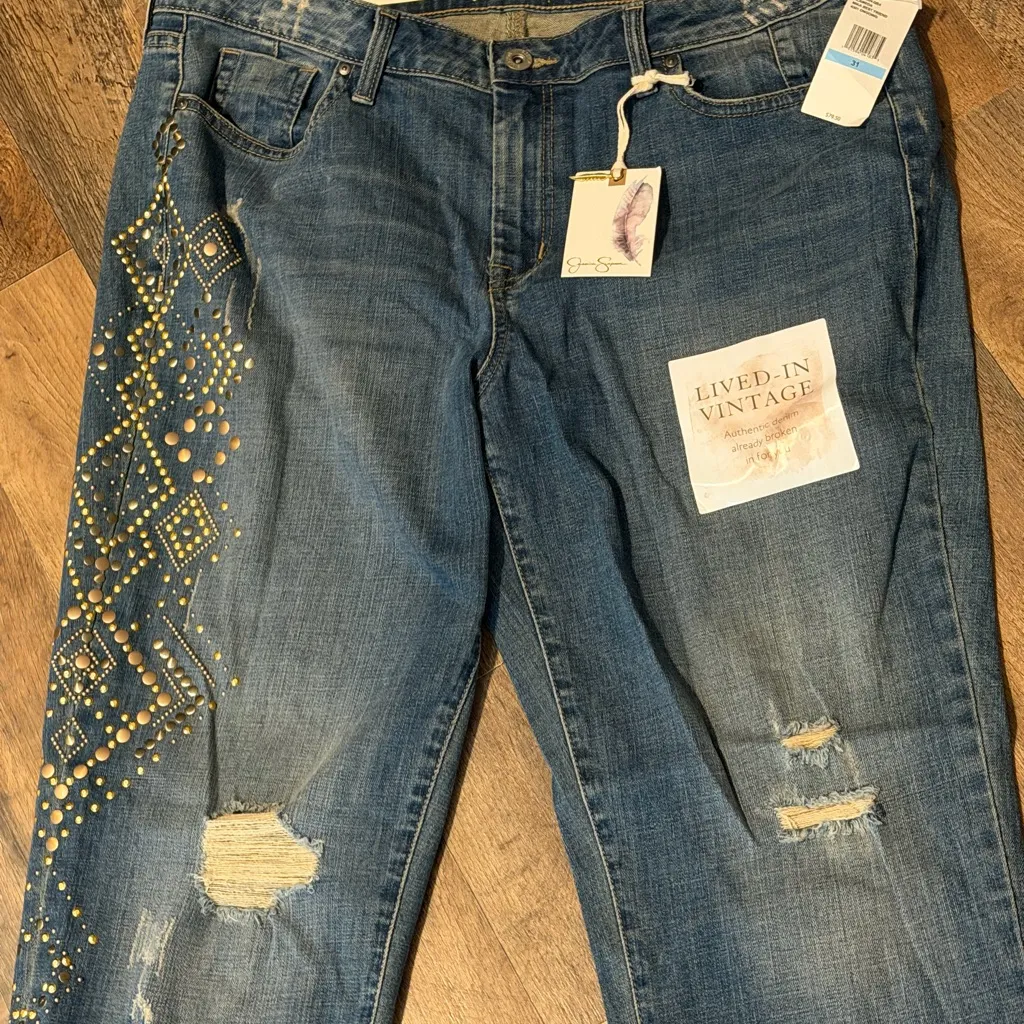 Jessica Simpson Mika Best Friend High rise Skinny Distressed Embellished Size 31 - Image 2